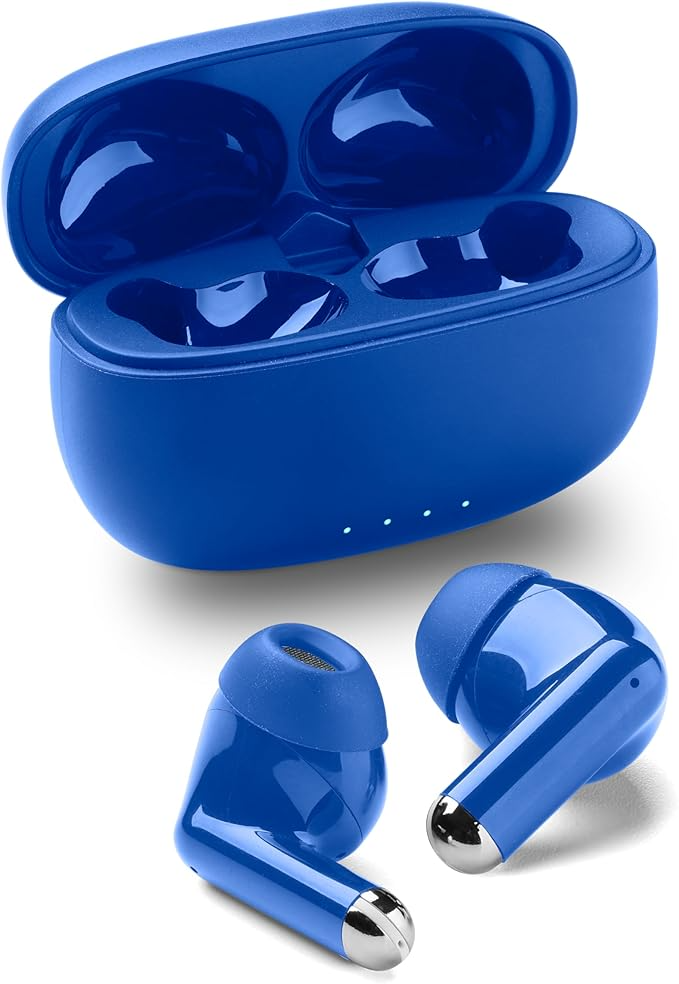 Auriculares inalámbricos intrauditivos Bluetooth Music Sound Drift con estuche compacto y colorido, emparejamiento automático, controles táctiles, hasta 22 horas de reproducción, color azul