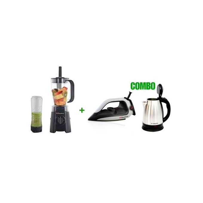 Binatone 1.25L - Smart Electric Blender + 0.5L - Smoothie Maker - Black + Free Iron And Kettle