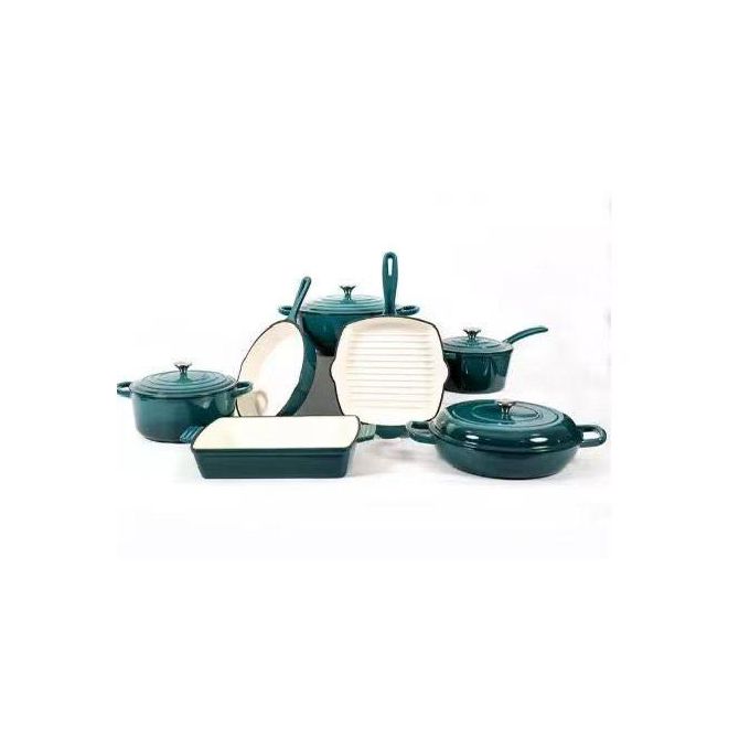 11 Pieces Cast Iron Enamel Cookware Set - Turquoise Green